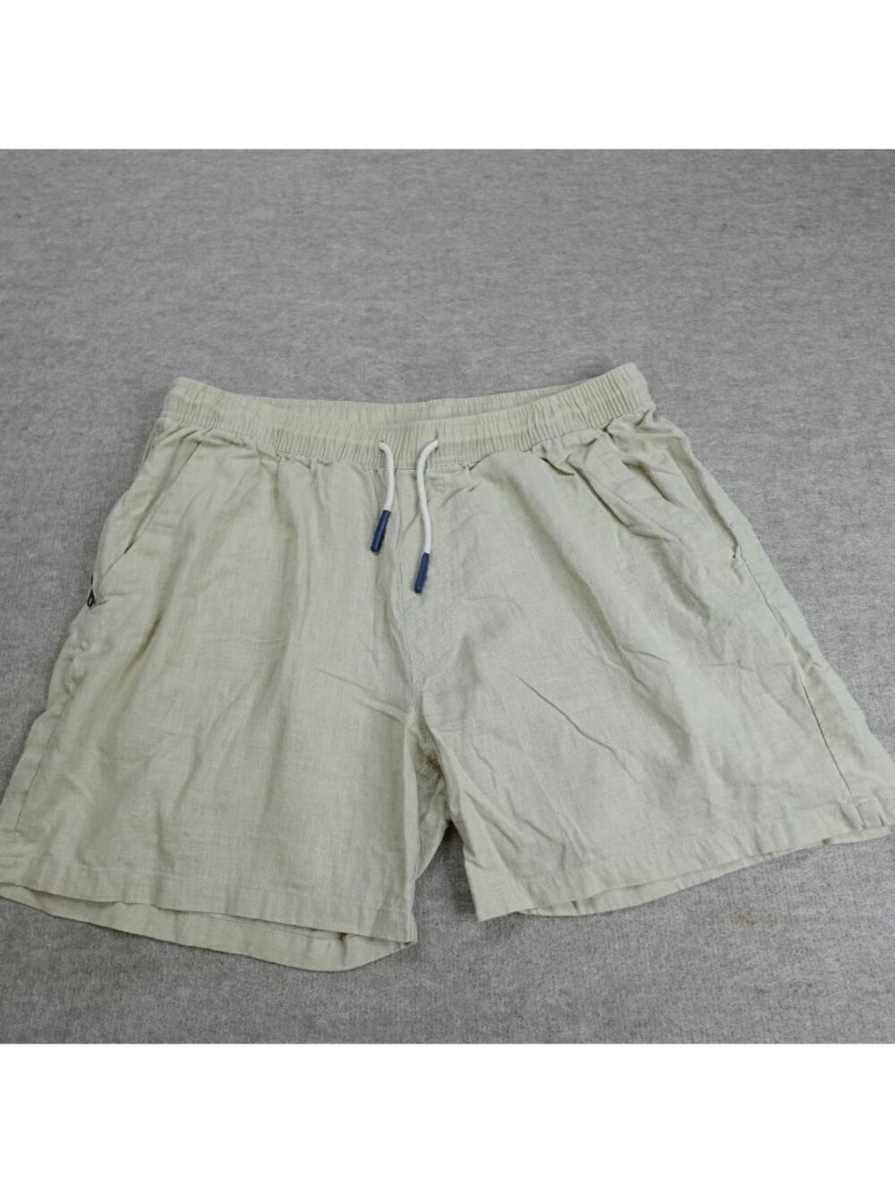 OAS Mens Shorts 2XL Beige Solid Drawstring Linen Cotton Pull On Stretch Waist